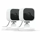 Blink Mini - Videocamera di sicurezza intelligente per interni, plug-in, video HD 1080p, rilevazione di movimento, audio bidirezionale, config. semplice, compatibile con Alexa | 2 videocamere (Bianco)
