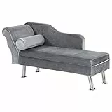 homcom Chaise Longue Imbottita in Stile Vintage, Poltrona Letto con Cuscino Incluso, in Metallo e Velluto Grigio, 160x56x75 (cm)