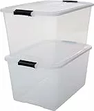 Iris Ohyama, Set di 2 scatole di immagazzinaggio, 45 L, con chiusura a scatto, impilabile, soggiorno, camera da letto, garage - Top Box TB-45 - Transparente