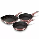 BerlingerHaus I-Rose Set di 2 Padelle e Padella Griglia Induzione 20-24-28cm, Alluminio Forgiato, Antiaderente Ecologico Titanio senza PFOA, Design Moderno, Adatto a Tutti i Fornelli, Vetroceramica