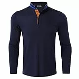 APAELEA Polo Manica Lunga Uomo Slim Fit Henley Collare Eleganti T Shirt da Lavoro Maglietta,Blu Scuro,L