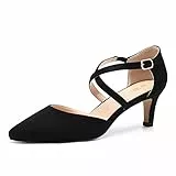 DREAM PAIRS Scarpe col Tacco Donna Eleganti Decolte Tacco Gattino Punta Chiusa CAMOSCIO Nero SDHS2235W-E Dimensione 39 (EUR)