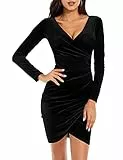 Nadeer Abito Sera Abiti Festa Donna Abito Donna Aderente Scollo V Maniche Lunghe Abito Cocktail Aderente Elegante (Nero,M)