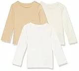 Amazon Aware Maglietta a Maniche Lunghe in Cotone Biologico Bambine e Ragazze, Pacco da 3, Neutra, 5 Anni