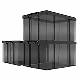 Cetomo 35*3 Scatola di immagazzinaggio in plastica Tote Organizzatore Contenitore con coperchio durevole e Fibbie a chiusura sicura, impilabile e annidabile, 3Pack, nero trasparente con fibbia nera