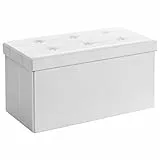 SONGMICS Cassapanca Contenitore 80L, Pouf Contenitore, Panca Poggiapiedi Pieghevole, Capacità di Carico di 300 kg, Rivestimento in Similpelle, Seduta Imbottita, Bianco LSF106