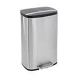 Amazon Basics - Pattumiera rettangolare con chiusura silenziosa, con coperchio in plastica, 50 litri, nichel satinato