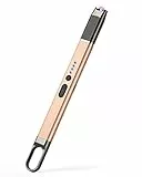 RONXS Accendino, Accendino elettrico ad arco ricaricabile lungo con indicatore di batteria senza fiamma antivento (champagne, 1 pz)