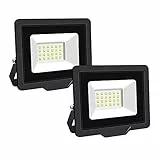 RIGIDON 2x 20W Luci da Esterno, 2000 Lumens Faretto Led, Fari di Sicurezza, Proiettore Led Esterno, Faretti LED Lampada Luce Bianca Freddo 6000K, IP66 Per Giardino Cortile Garage Piazza Officina
