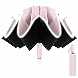 Ombrello Inverso Automatico, Ombrello Pieghevole Antivento, Ombrello Grande da Pioggia 10 Stecche Rinforzate per Uomo Donna, Diametro 105cm (Rosa)