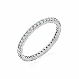 Amazon Essentials Anello Eternity, Placcato al rodio, con pavé di Fila, impilabile, Misura 9, Argento