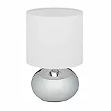 Relaxdays Lampada da Tavolo, Abat Jour con Funzione Touch e Paralume in Stoffa, H x D: 27,5 x 18 cm, E14, Argento Bianco