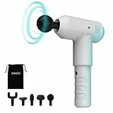 HoMedics, Pistola Massaggio Muscolare, Massaggiatore Elettrico Portatile a Percussione per Tessuti Profondi, Batteria Ricaricabile da 4000 mAh, 5 Testine Massaggianti, 3 Velocità 2100-3000 rpm, Bianco