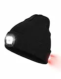 Wmcaps Berretto con Luce LED, USB Ricaricabile Invernali Berretto con Illuminazione e Lampeggiante Allarme della Funzione, Cappello a Maglia con fari per Jogging, Campeggio, Lavoro al Buio (Nero)