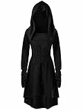 chuangminghangqi. Felpa Donna con Cappuccio Vestito Manica Lunga Costume Rinascimento Strega Abito Vintage Pullover Lungo Halloween Carnevale Abbigliamento (XX-Large, Nero)