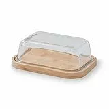 Lacor - 62898 - Burro, contenitore burro, base in bambù, coperchio in vetro borosilicato, facile da pulire, lavabile in lavastoviglie, 18,5 x 14 x 6,5 cm