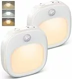 Luce Notturna, [2 Pezzi] 3 Colori Batteria Luce Notturna Sensore Movimento, 5 Livelli Dimmerabile Luce Notturna Bambini, Luce Armadio Led con Sensore per Corridoio, Scale, Pareti, Pensile, Cassetti