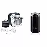 Bosch MUM5 Impastatrice Planetaria Robot da Cucina Multifunzione, 900 W, 7 Velocità, Grigio + Bosch Elettrodomestici TSM6A013B Macina Caffè 180 W, 0.08 kg, Plastica, Nero