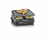 SEVERIN RG 2370 - Mini griglia per raclette con piastra antiaderente e 4 padelle, grill da tavolo per fino a 4 persone, potenza 600 W, colore: Nero