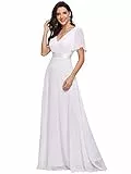Ever-Pretty Vestito da Sposa Donna Stile Impero Linea ad A Scollo a V Maniche Corte Lungo Bianco 44