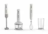 Ariete Frullatore a Immersione con Tritatutto Breakfast 606, Frullatore a Immersione, Minipimer con 2 Velocità, Lama in Acciaio Inox, Gamba Removibile, Bicchiere Trasparente Graduato, 700W, Bianco