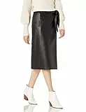 The Drop Manon, Gonna Midi in Ecopelle con Nodo Frontale da Donna, Nero, XXL Plus