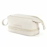Omnpak Borsa per il trucco Borsa cosmetica da viaggio di grande capacità, impermeabile, multifunzione, a doppio strato, da donna,, bianco