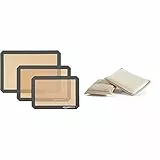 Amazon Basics - Tappetini da forno in silicone, set da 3 pezzi & Perfetto Eco Bamboom Spugna, Bamboo, Multicolore, 13x9x2.5 cm, 2 unità