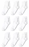 Amazon Essentials Calzino in Cotone con Risvolto Stile Uniforme Bambine e Ragazze, 9 Paia, Bianco, 9 Anni