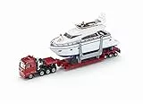 siku 1849, Autocarro con yacht su semirimorchio ribassato, 1:87, Metallo e Plastica, Multicolor, Ruote in gomma