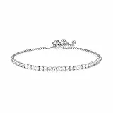 CACESTONE Tennis Bracciale Donna con Pietra Portafortuna, Braccialetti Regolabili in Argento 925 con Zirconia Cubica, Diamante Gioielli Placcati Oro Bianco Regalo per Moglie Mamma 24cm