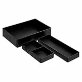 Amazon Basics Plastic Organizer - Set di vassoio piccolo, vaschetta e mezza vaschetta portaoggetti, colore: nero