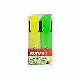 Kores - Bright Liner Plus: Evidenziatore dai Colori Fluorescenti, Giallo e Verde, Punta a Scalpello e Inchiostro a Base d'Acqua, Forma Ergonomica, Confezione da 2