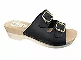 Bocciolo Zoccolo Classico in Vero Legno Donna Tomaia in Pelle Regolabile con Doppia Fibbia Free ANALLERGICA Tacco 5 CM Made in Italy Articolo 371 (Blu, Numeric_41)