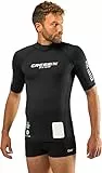 Cressi Rash Guard Man Black, Maglia Protettiva con Maniche Corte in Speciale Tessuto Elastico, Protezione Solare UV (UPF) 50+ Uomo, Nero/Logo Dive Center, L/4 (52)