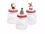 Excelsa Xmas Set 3 Barattoli, Contenitore in Vetro, Tappo in Ceramica, Trasparenti con Decorazioni, capacità: ml.650