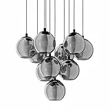 EGLO lampada a sospensione Ariscani, luce a sospensione a grappolo con 10 luci per sala da pranzo, metallo in nero e vetro fumo in nero-trasparente, attacco E27, Ø 65,5 cm