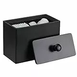 Luxspire Contenitore Trucchi in Resina con Coperchio,2 Scompatimenti Ultra Resistente Urti Graffi,Dim 13,5 x 9,5 x 7 cm Accessori Bagno, Contenitore per Gioielli, Pennelli, Nero