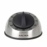 Salter 338 SSBKXR15, Timer meccanico in acciaio inox 60 minuti, meccanismo per conto alla rovescia, Easy Grip, acciaio inox spazzolato, cucina, cucina, cottura, forno, timer da cucina