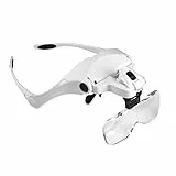 Lenti di Ingrandimento con Luce - Comodi da Indossare Mani Libere per Modellismo,Riparazione Orologi,Ricamo,Dentista,Piccoli Lavori di Miniatura - 5 Lenti Intercambiabili(1.0X a 3.5X)