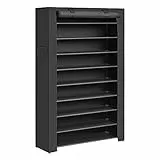 SONGMICS Scarpiera di Tessuto a 10 Ripiani, Scaffale Portascarpe 28 x 88 x 160 cm con Copertura di Tessuto, per Scarpe da Ginnastica, Tacchi Alti, Ciabatte, Struttura di Metallo, Nero RXJ36H