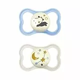 MAM Air Night Ciuccio Luminoso in Set da 2, in Silicone con Custodia Porta Succhietto, 6-16 Mesi, Azzurro