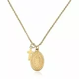 GD GOOD.designs EST. 2015 Collana Maria in Oro da donna - Impermeabile - Collana Madonna con ciondolo a forma di croce in acciaio inox I Misura regolabile 40+5cm