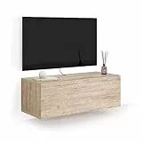 Mobili Fiver, Porta Tv sospeso Easy Con Cassetto, Quercia, Made in Italy