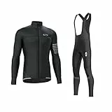 FDX All Day - Tuta da ciclismo da uomo, termica, antivento, leggero, super Roubaix, fodera in pile, maglia a maniche lunghe, con bretelle imbottite 3D, per andare in bicicletta, Nero, XL