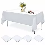 4 tovaglie usa e getta, colore bianco, 137 x 274 cm, in plastica, impermeabile, rettangolare, per banchetti, feste di compleanno, matrimonio