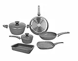 Tognana Pure Roq, Batteria di pentole e padelle, Set con 2 padelle, 2 casseruole, 1 grill quadra, 1 lasagnera, 2 coperchi trasparenti, 8 Pezzi, Alluminio, Grigio