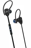 Jam Transit Micro Sport Auricolari In-ear Wireless Bluetooth, con Gestione Chiamata e Volume Direttamente dal Padiglione, IPX4, Cavo Catarifrangente, Nero/Blu