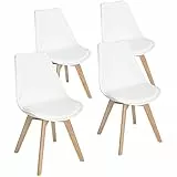 EGGREE Set di 4 Pranzo/Ufficio Sedia con Gambe in Faggio Massiccio, Sedie Senza Braccia Imbottita di Design per il Massimo Comfort Bianco