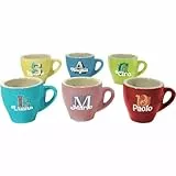 Set 6 Tazzine da caffè in Ceramica Colorate Personalizzate con Nomi e Iniziali Particolari Colori Assortiti Idea Regalo Originale Natale Compleanno Cucina Prima Colazione Mattina Arredo Casa Tavola